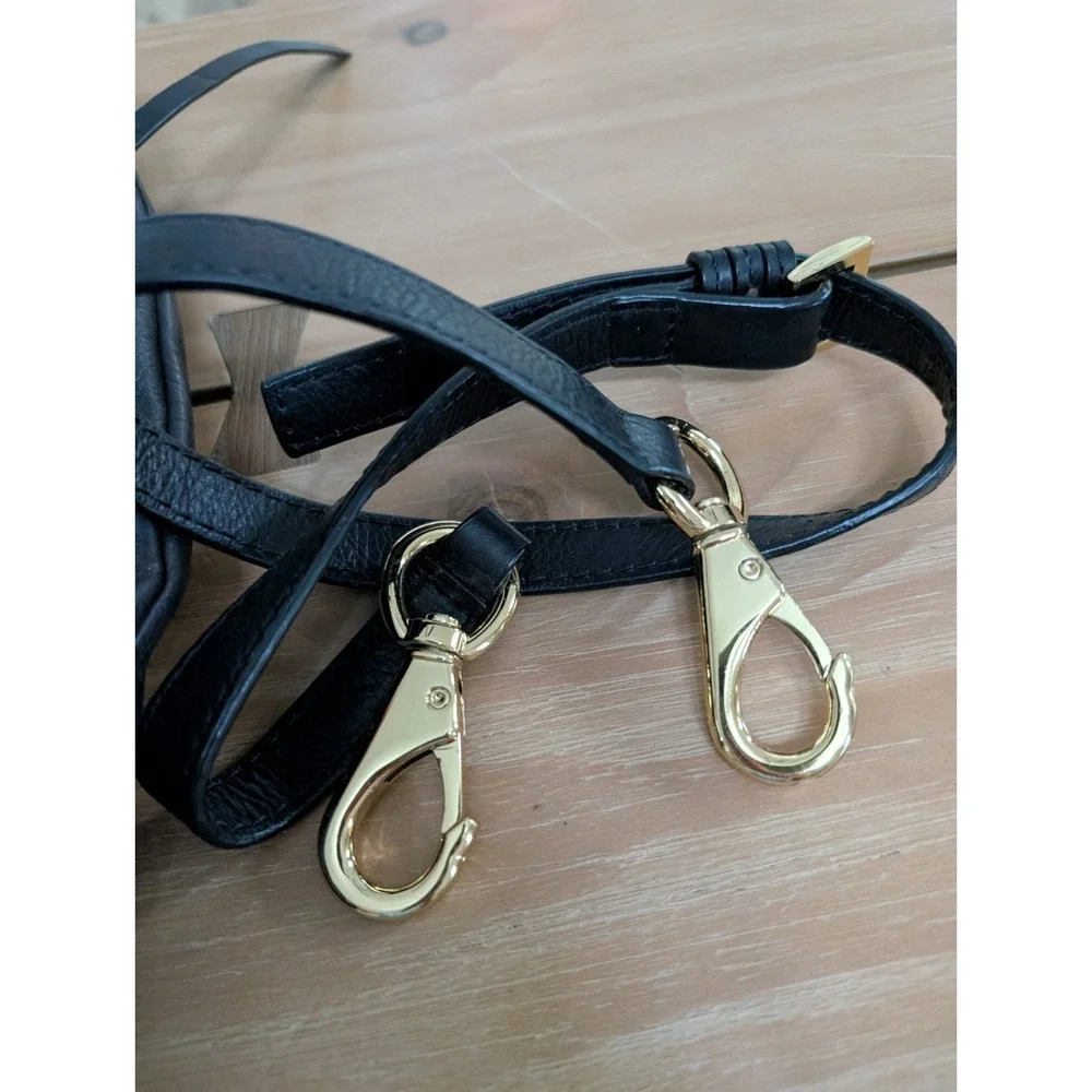 She+Lo BLACK Leather Hobo Handbag With‎ Gold Accents
